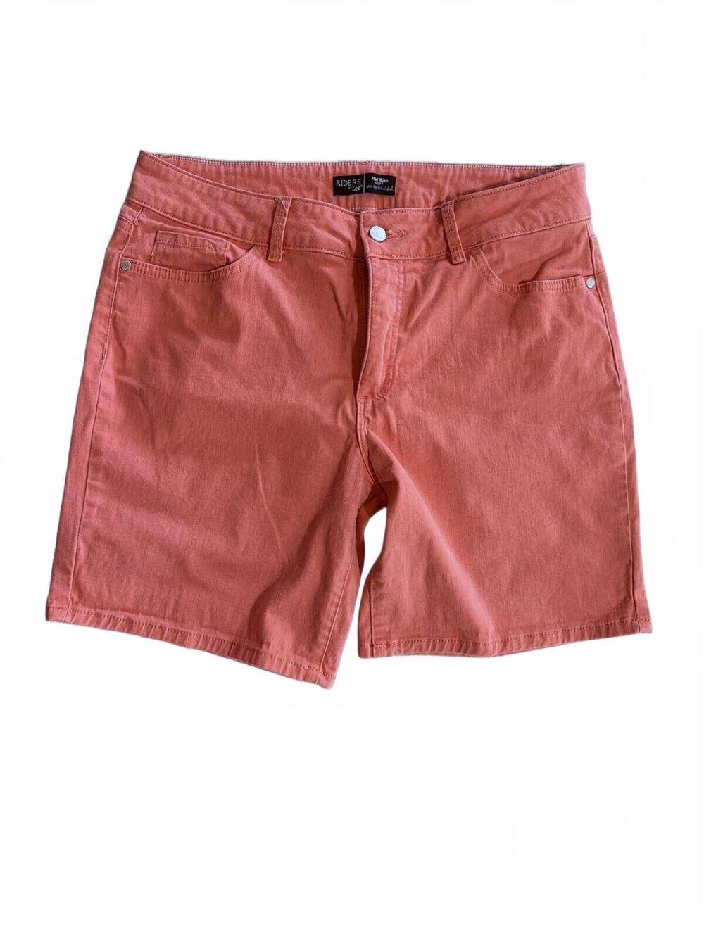 Riders by Lee Mid Rise Coral Cotton Blend Shorts 8" Inseam Size 14